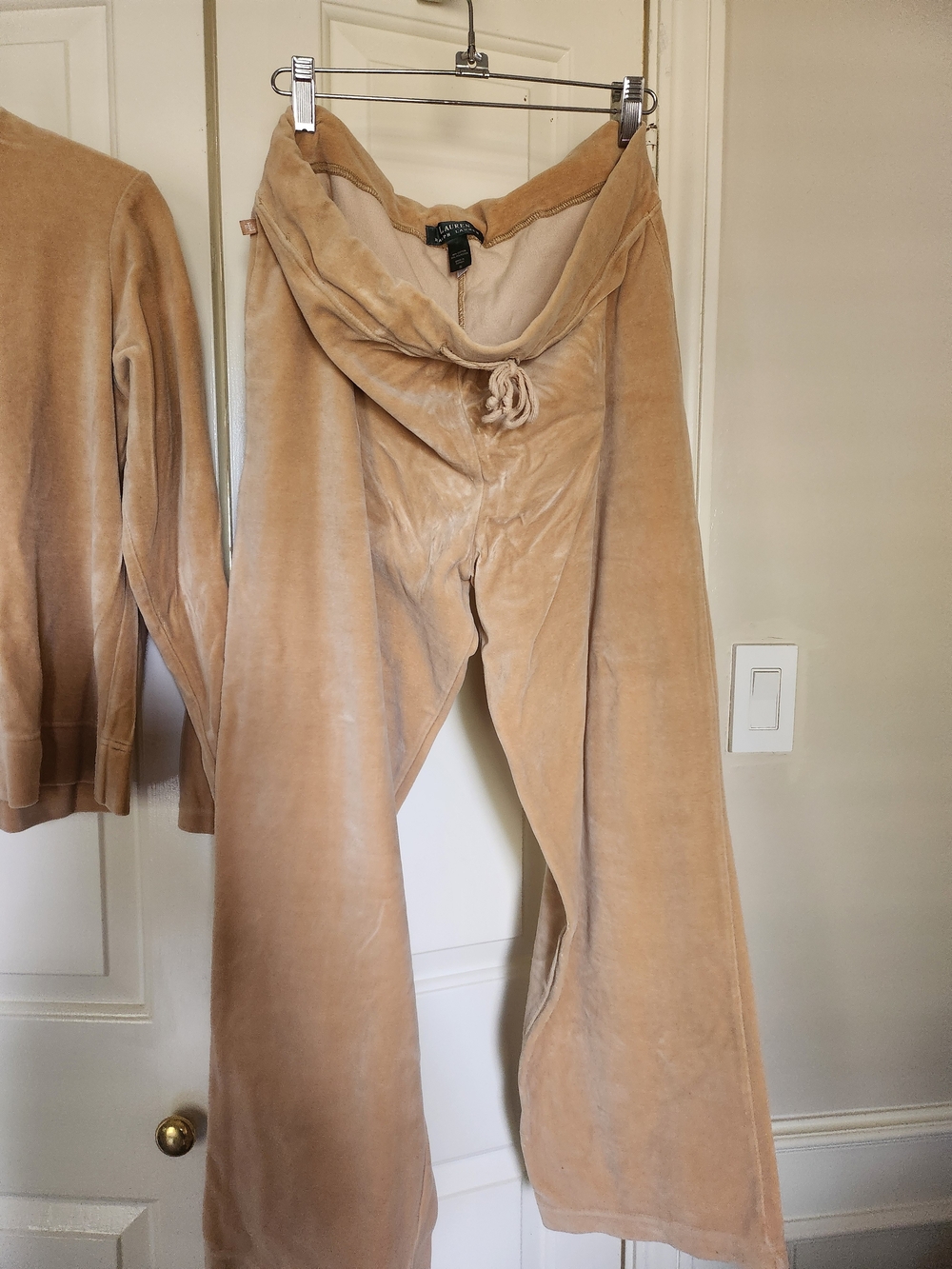 Ralph Lauren Tan Velour Wide-Leg Drawstring Pants